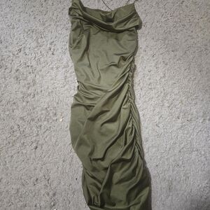 Elegant Olive Green Ruched Dress